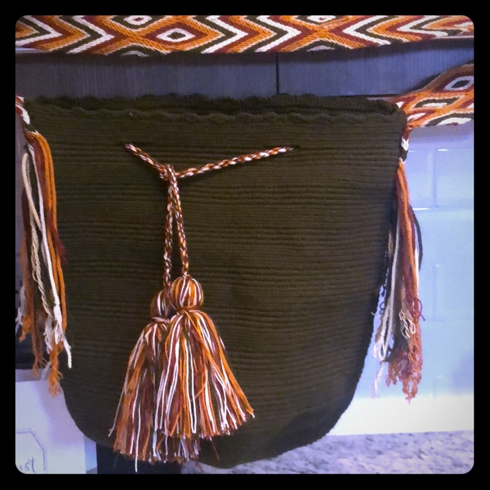 Bohemian khaki string purse